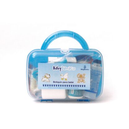 Botiquín Primeros Auxilios para bebé Baby Damaco maletín de plástico rígido color azul.