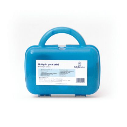 Reverso botiquín Primeros Auxilios para bebé Baby Damaco maletín de plástico rígido color azul.