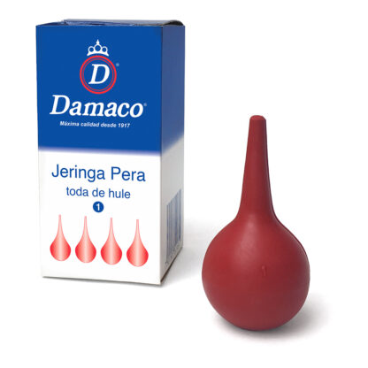 Jeringa pera de hule natural no. 1 Damaco color rojo con caja