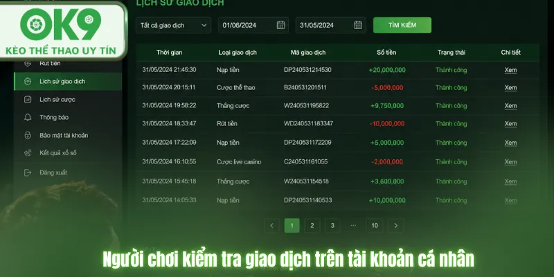 OK9 🎖️ Link Đăng Nhập Mới Nhấp Của Nhà Cái OK9.com Người chơi kiểm tra giao dịch trên tài khoản cá nhân.