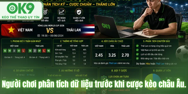 Người chơi phân tích dữ liệu trước khi cược kèo châu Âu.